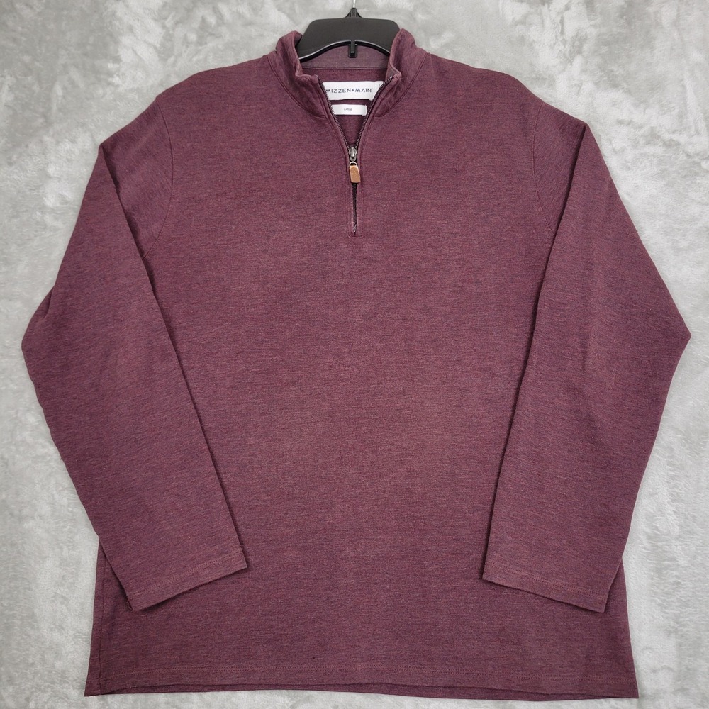 Mizzen + Main Men's Large Maroon 1/4 Zip Mock Neck Pullover Sweater Travel Golf